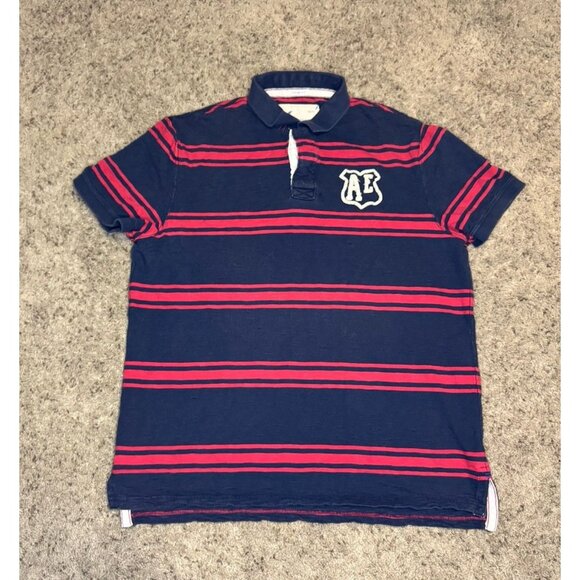 AMERICAN EAGLE Striped Polo Shirt Vintage Fit Rugby Preppy Casual Y2k 90s 2XL - Picture 1 of 7